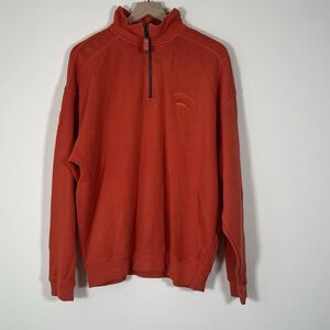 Tommy Bahama Mens Large Orange Cotton Half Zip Pullover Sweatshirt